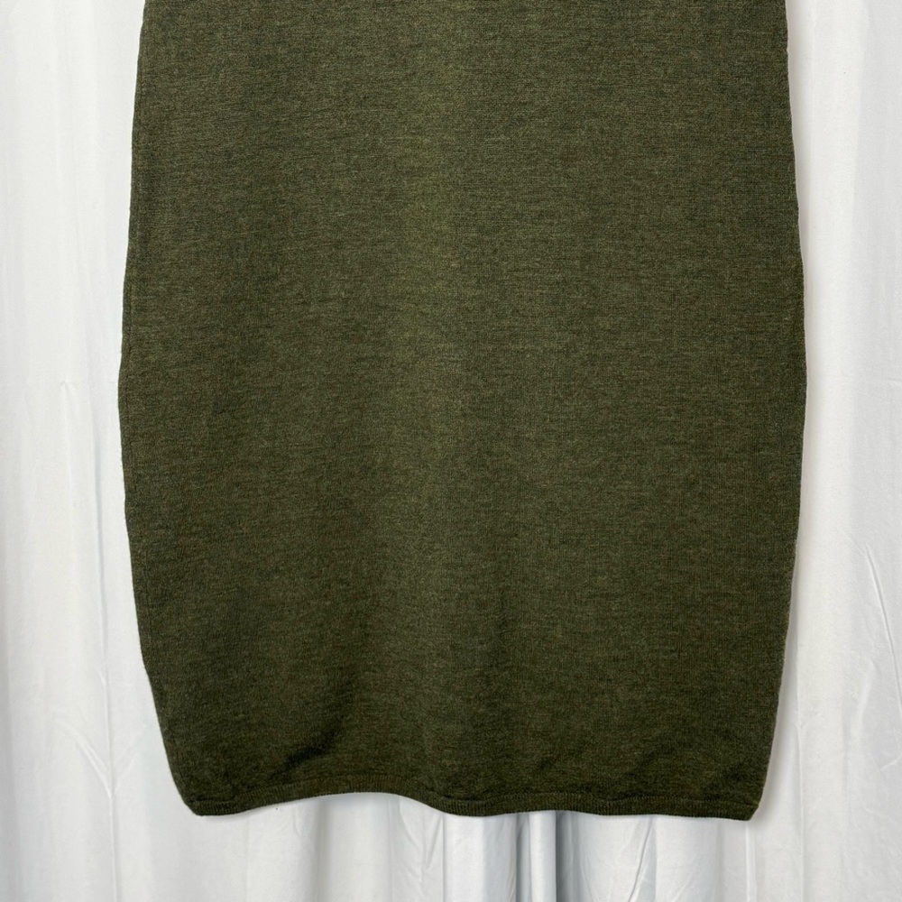 Talbots Olive Green Ribbed Knit Dress Wool Blend V Neck Short Sleeve Small - Picture 13 of 14